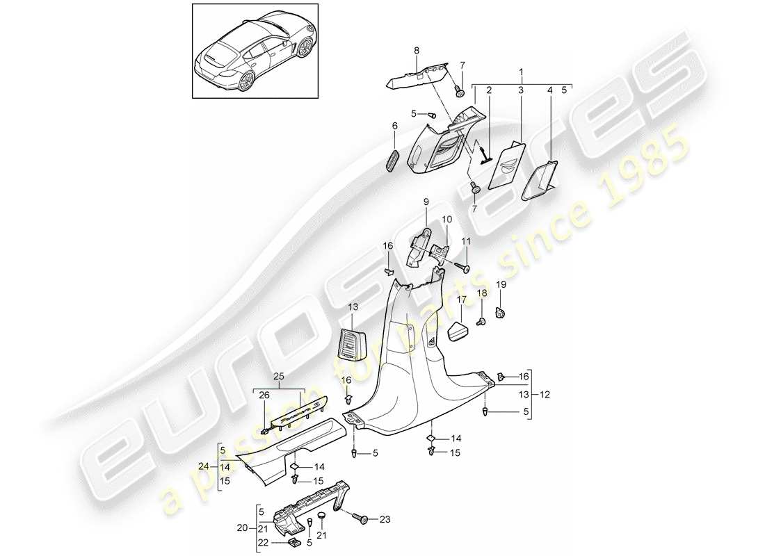 porsche 2011 (panamera 970) diagramma delle parti della fodera