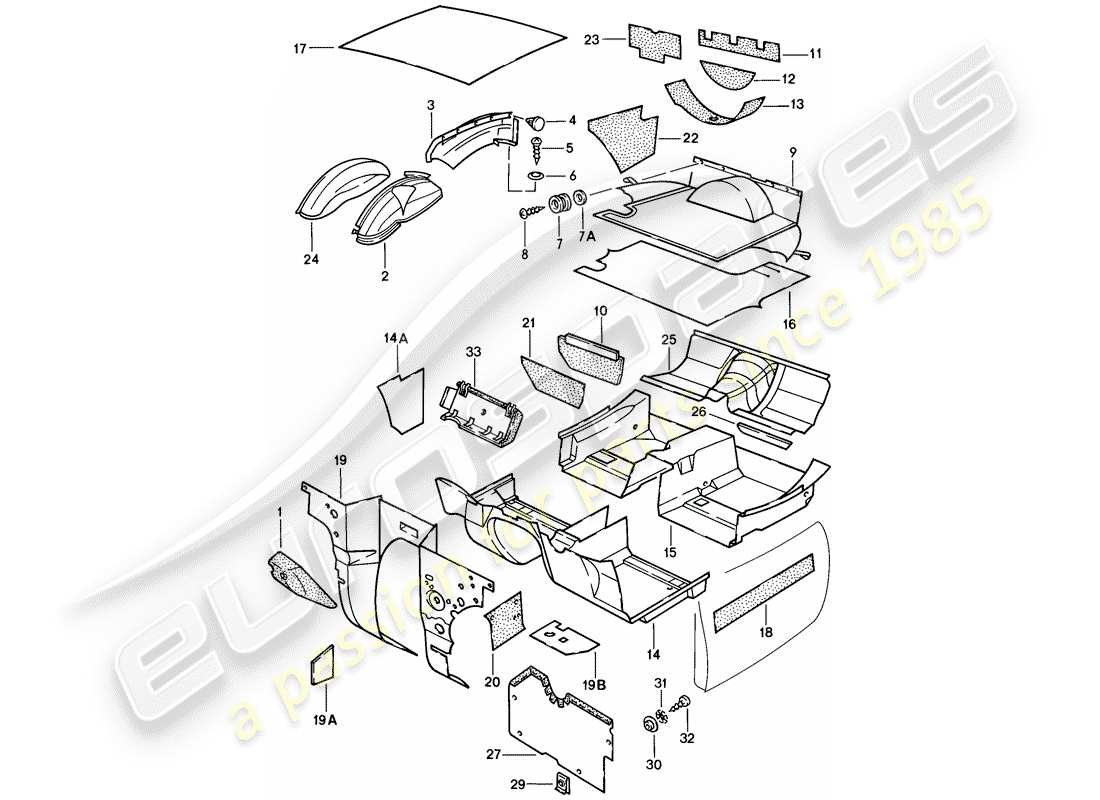 porsche 1976 (924) finiture - copertura pavimento diagramma delle parti