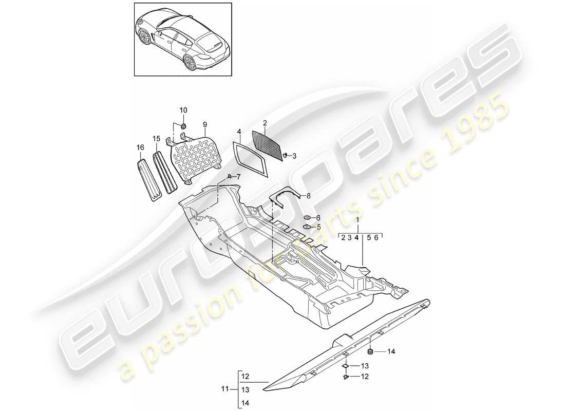 porsche 2015 (panamera 970) schema delle parti della copertura del pavimento