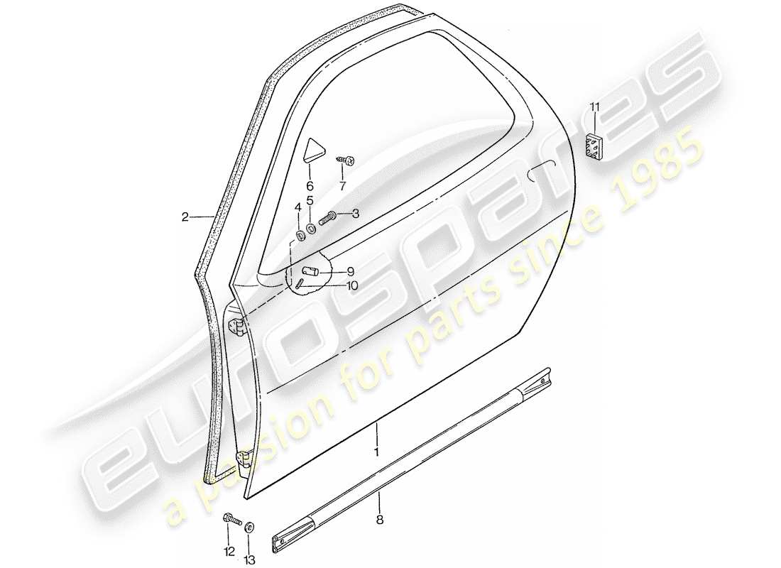 porsche 1990 (928) guscio della porta diagramma delle parti