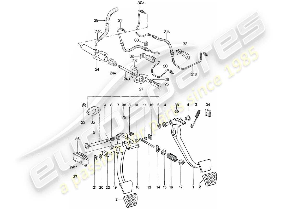 porsche 1981 (928) pedali - inserto - booster freno - $ 10 - f 92-89101 486>> - f 92-89209 572>> diagramma delle parti