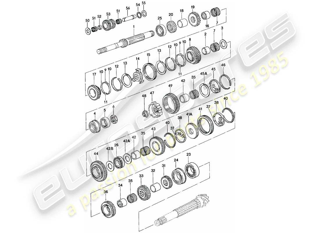 porsche 1981 (924) ingranaggi e alberi - cambio manuale - g31.01/02/03 diagramma delle parti