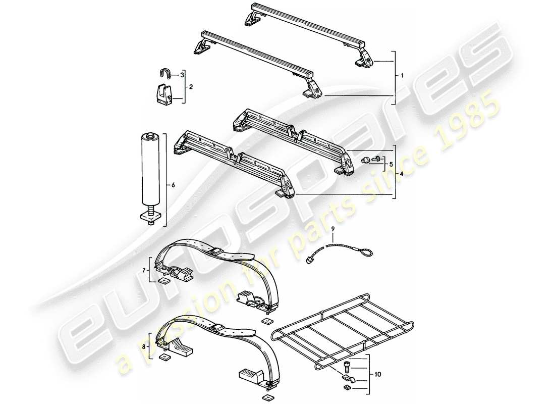 porsche 1982 (924) sistema di trasporto sul tetto - fino a - 35 kg - d >> - mj 1981 schema delle parti
