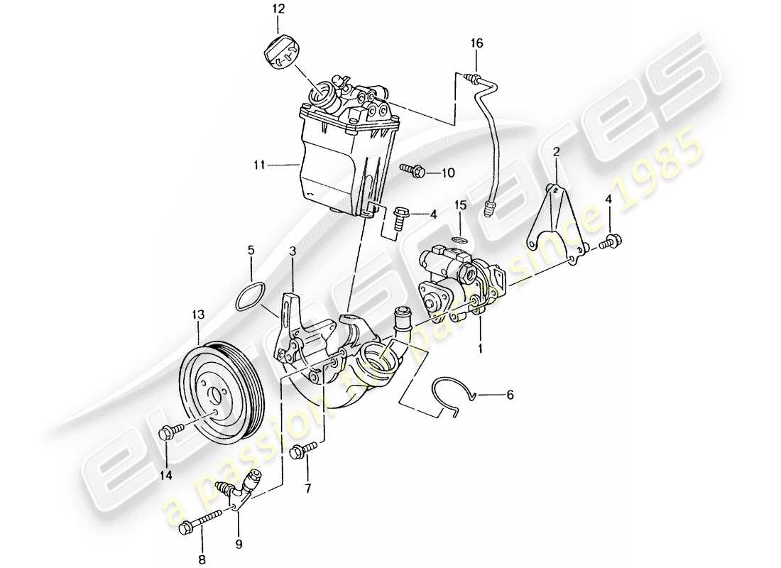 porsche 2003 (996 turbo / gt2) servosterzo - pompa servosterzo - contenitore schema delle parti
