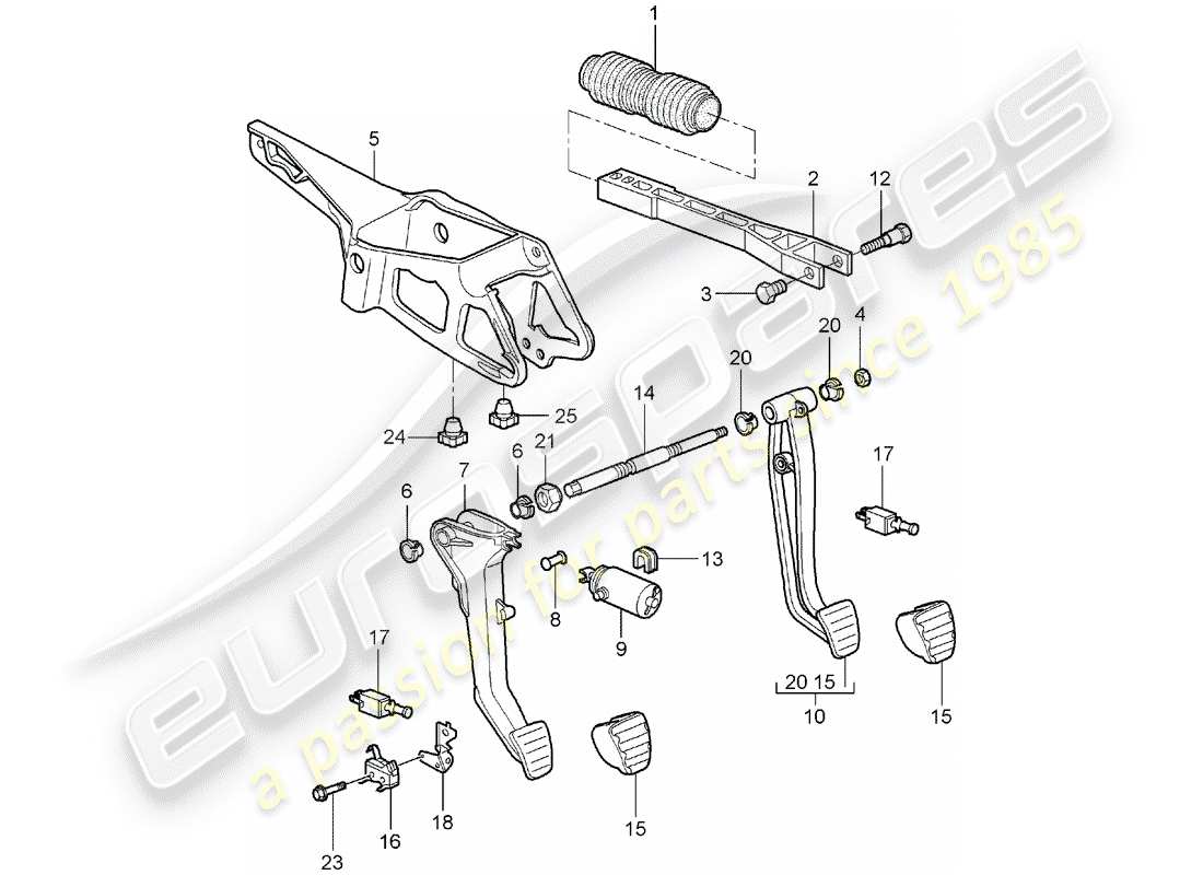 porsche 2007 (987 boxster) pedali diagramma delle parti