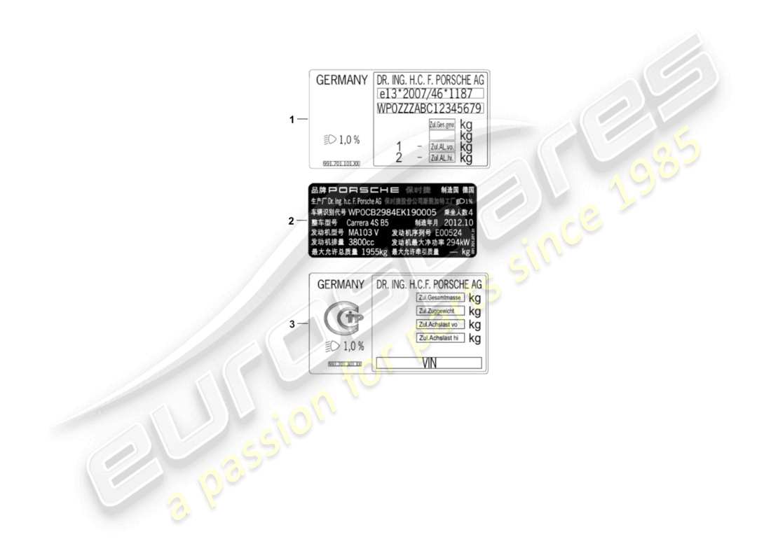 porsche 2013 (981 boxster) segnali/avvisi diagramma delle parti
