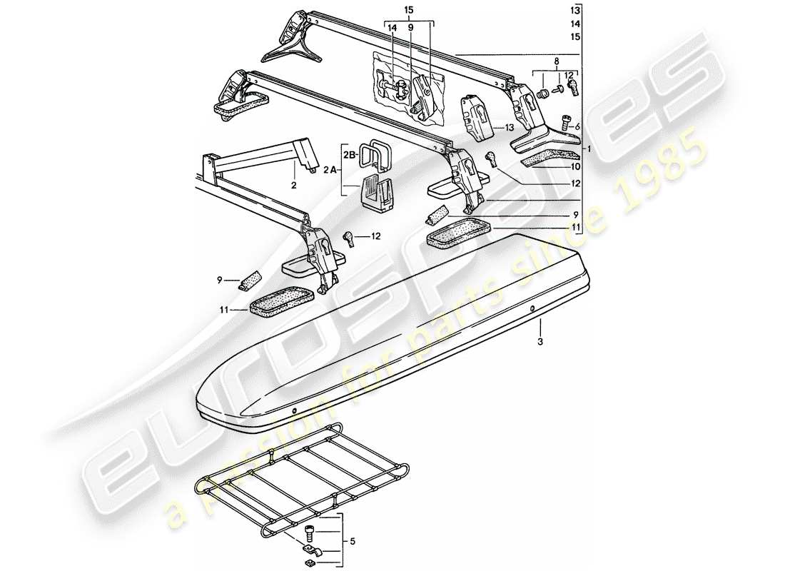 porsche 1986 (924s) sistema di trasporto sul tetto diagramma delle parti