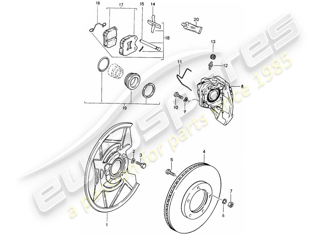 porsche 1986 (924s) freni a disco - assale anteriore diagramma delle parti