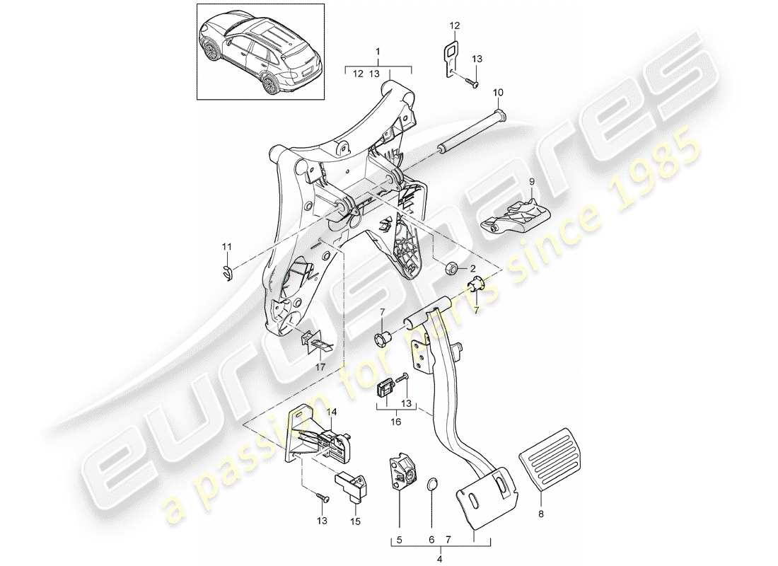 porsche 2016 (cayenne e2 92a) pedali diagramma delle parti