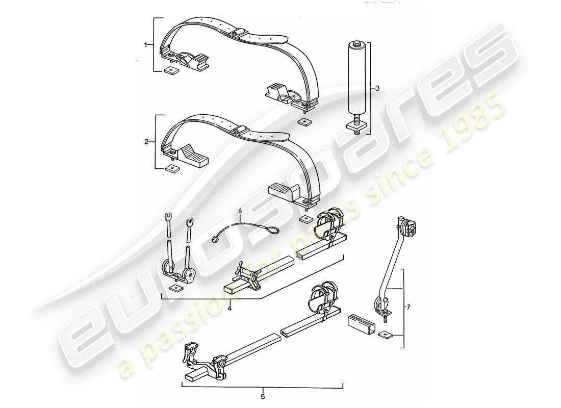 porsche 1992 (968) sistema di trasporto sul tetto diagramma delle parti