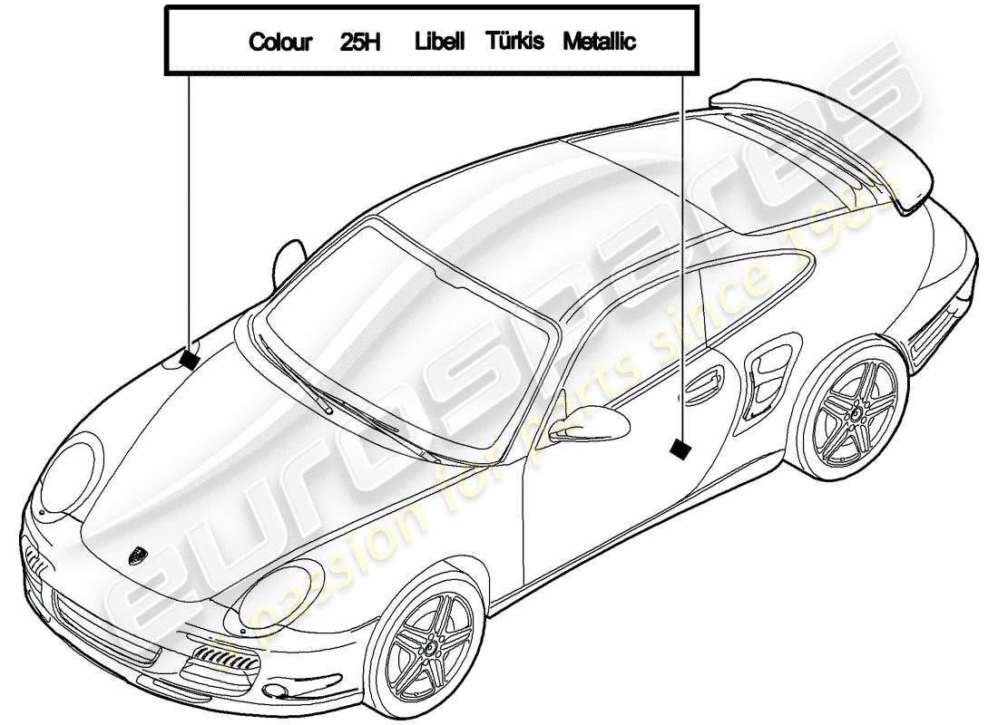 porsche 2012 (997-2 turbo / gt2 rs) bastoncino per ritocchi di vernice diagramma delle parti