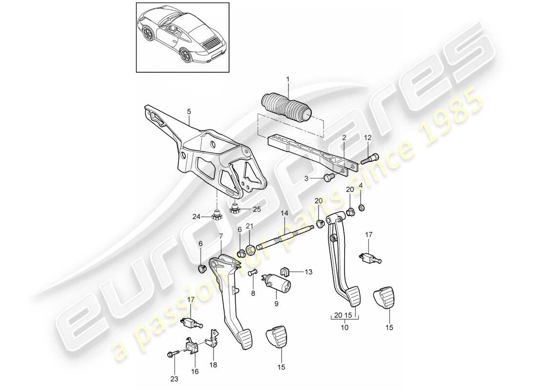porsche 2012 (997-2) pedali diagramma delle parti
