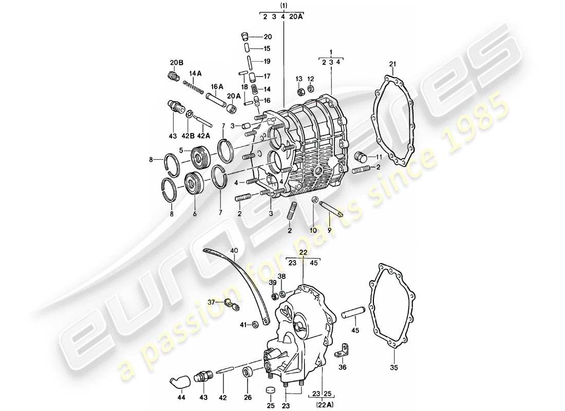 porsche 1982 (911) scatola ingranaggio - coperchio trasmissione diagramma delle parti
