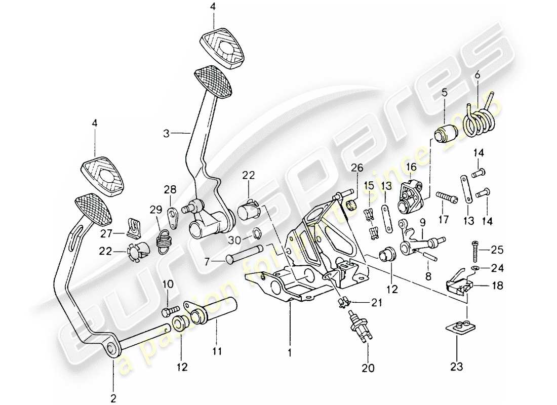 porsche 1994 (964) pedali - cambio manuale diagramma delle parti
