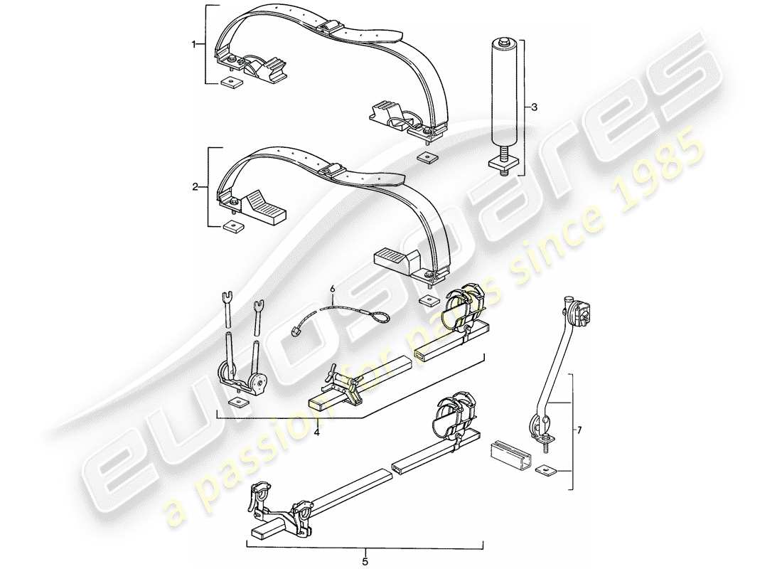 porsche 1986 (924s) sistema di trasporto sul tetto diagramma delle parti
