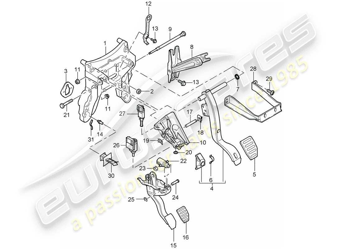 porsche 2007 (cayenne e1 9pa) pedali diagramma delle parti