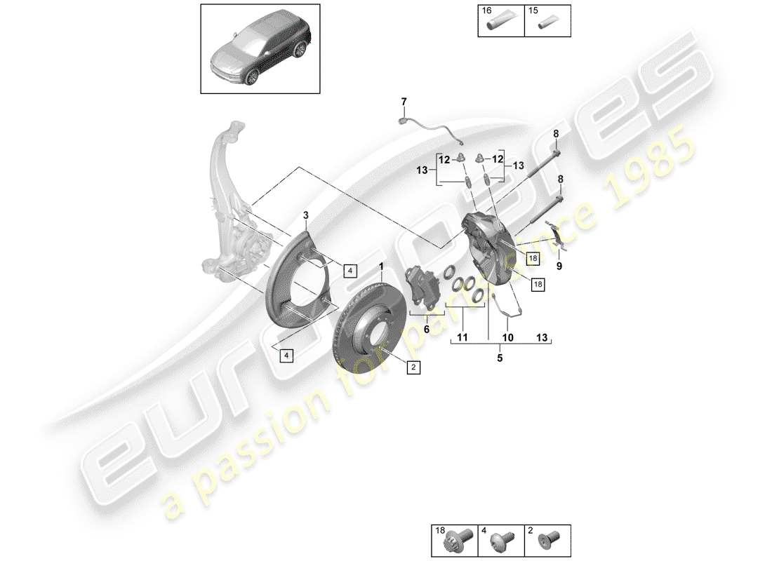 porsche 2020 (cayenne e3 9ya/9yb) schema delle parti freni a disco