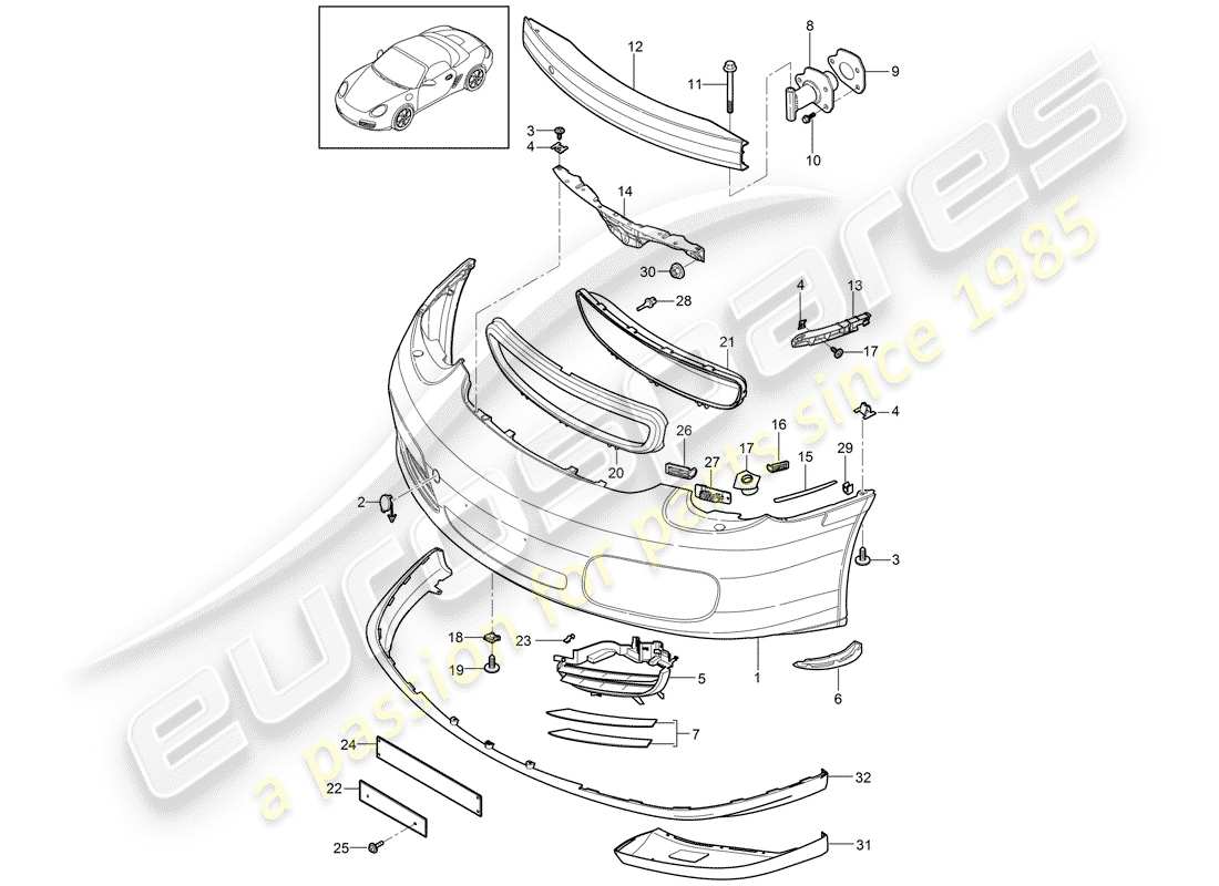 porsche 2010 (987 boxster) paraurti diagramma delle parti