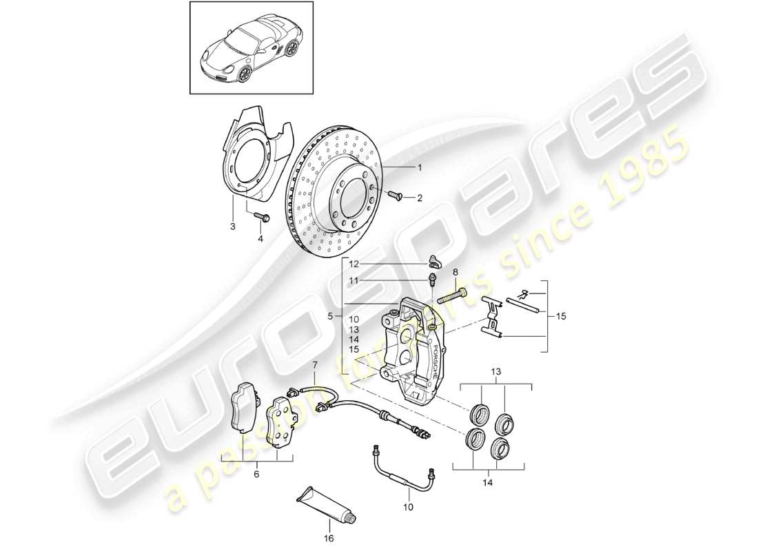 porsche 2012 (987 boxster) freno a disco assale anteriore diagramma delle parti