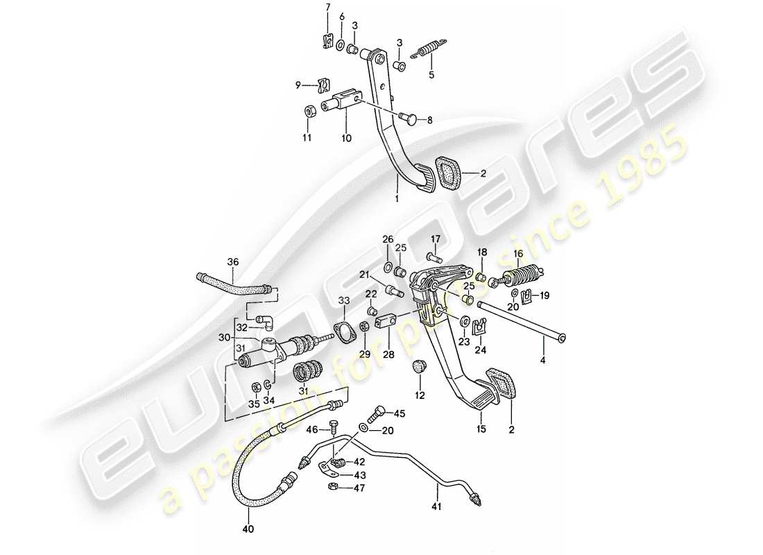 porsche 1990 (944) freno - frizione - pedali diagramma delle parti
