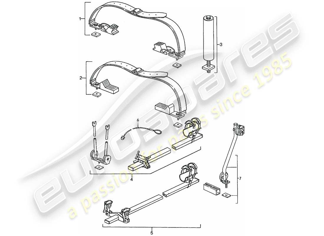 porsche 1990 (944) sistema di trasporto sul tetto diagramma delle parti