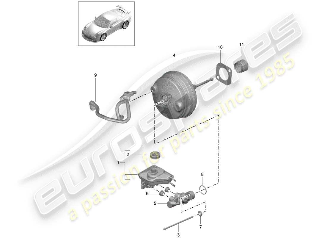 porsche 2020 (991-2 r/gt3/rs) pompa freno diagramma delle parti