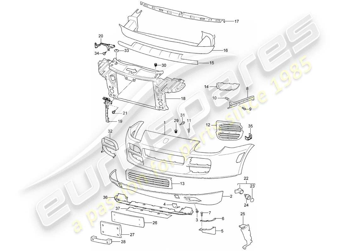 porsche 2005 (cayenne e1 9pa) liner diagramma delle parti