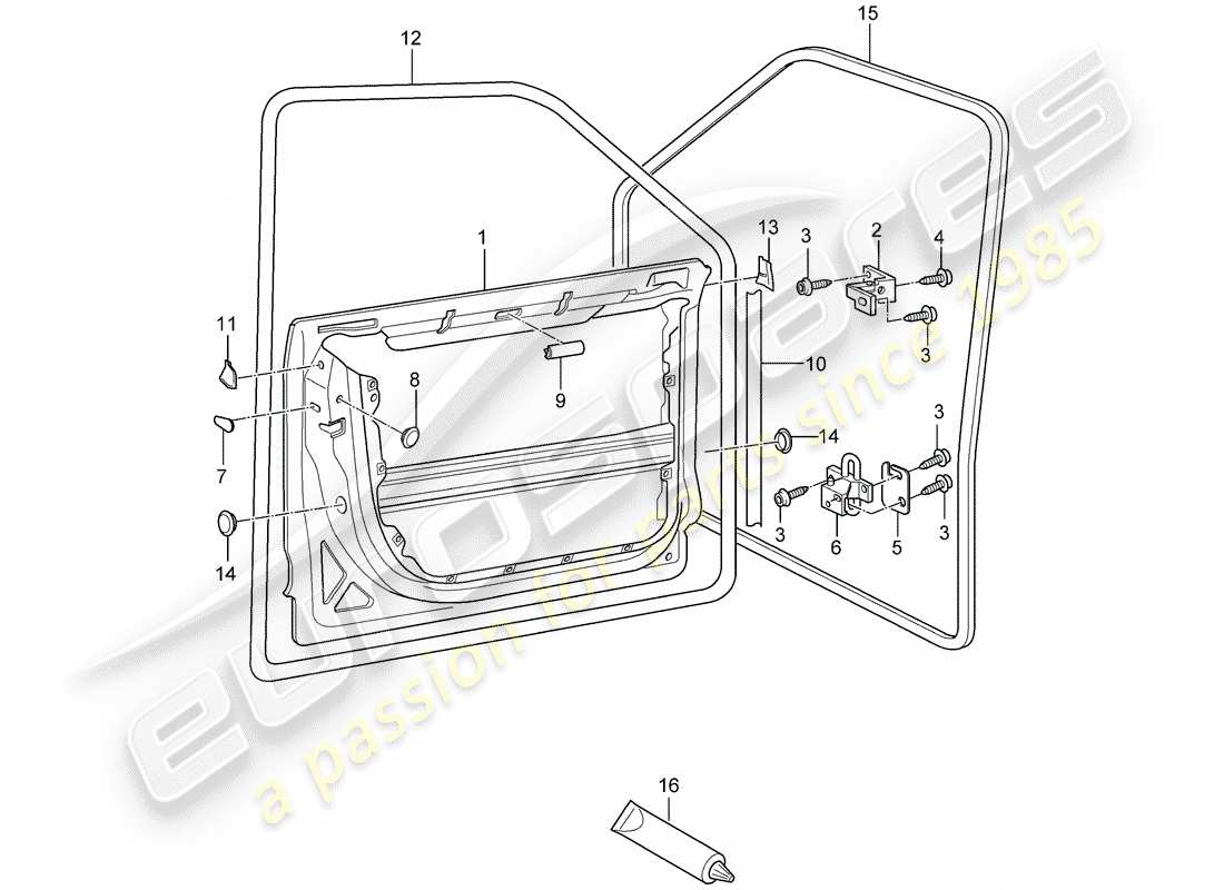 porsche 2003 (cayenne e1 9pa) guscio della porta diagramma delle parti