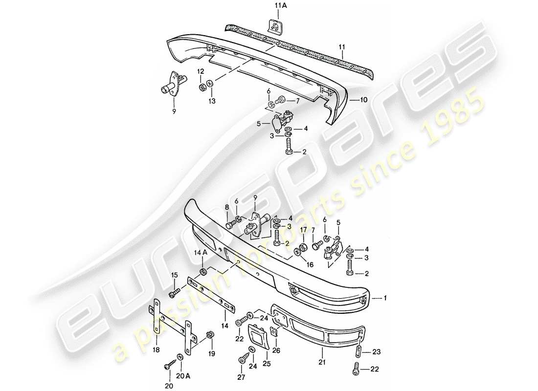 porsche 1990 (944) paraurti - senza: - diagramma delle parti del paraurti