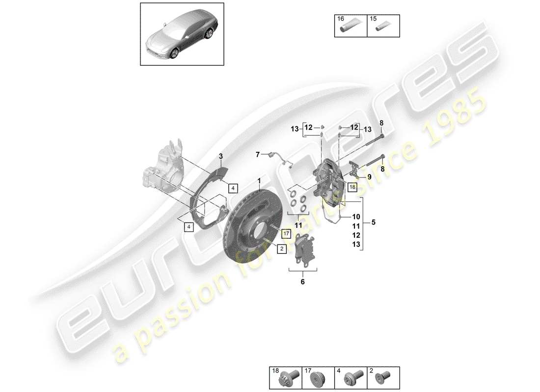 porsche 2017 (panamera 971-1) freni a disco diagramma delle parti