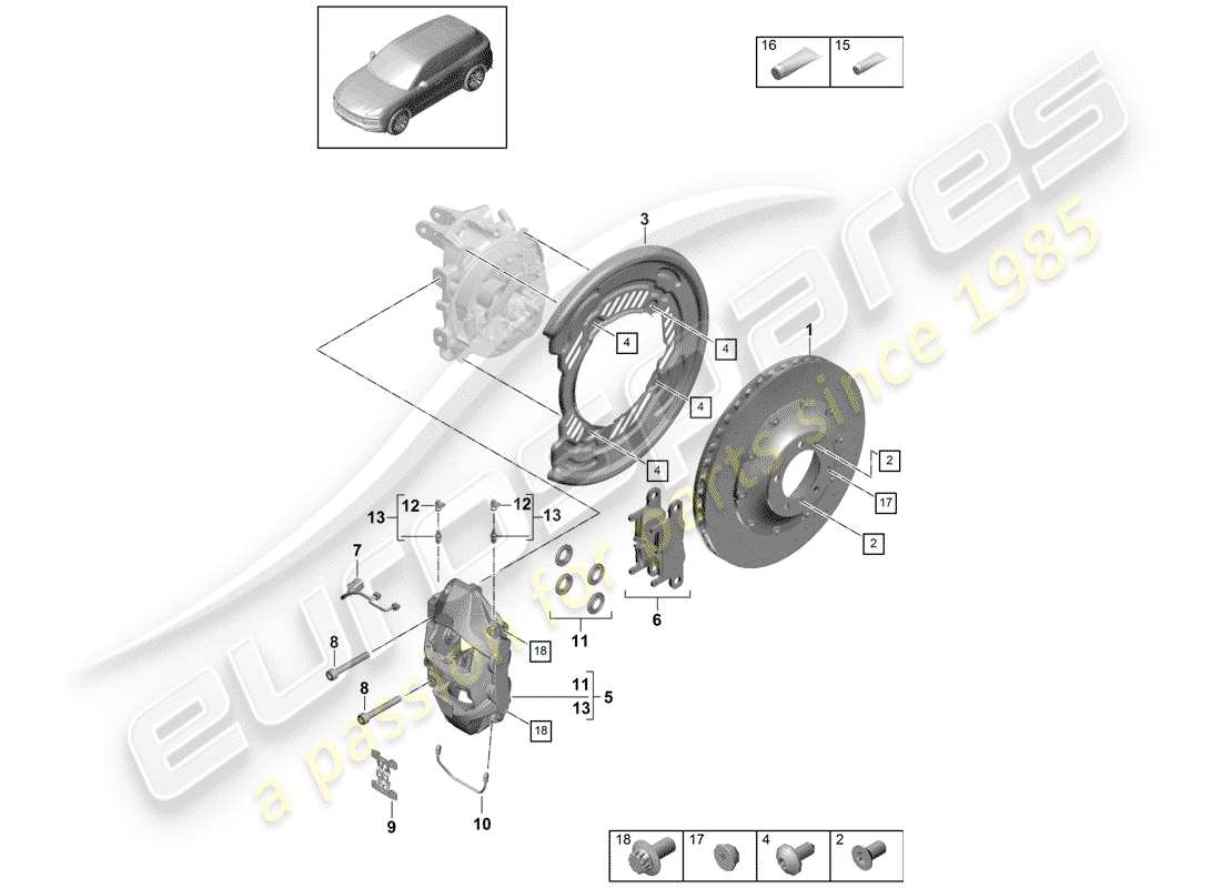 porsche 2020 (cayenne e3 9ya/9yb) schema delle parti freni a disco