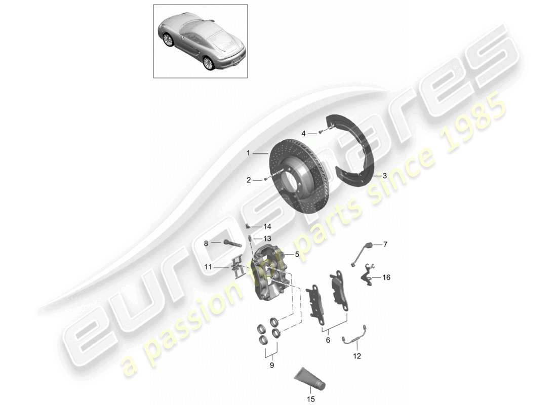 porsche 2015 (981 cayman) freno a disco assale posteriore diagramma delle parti