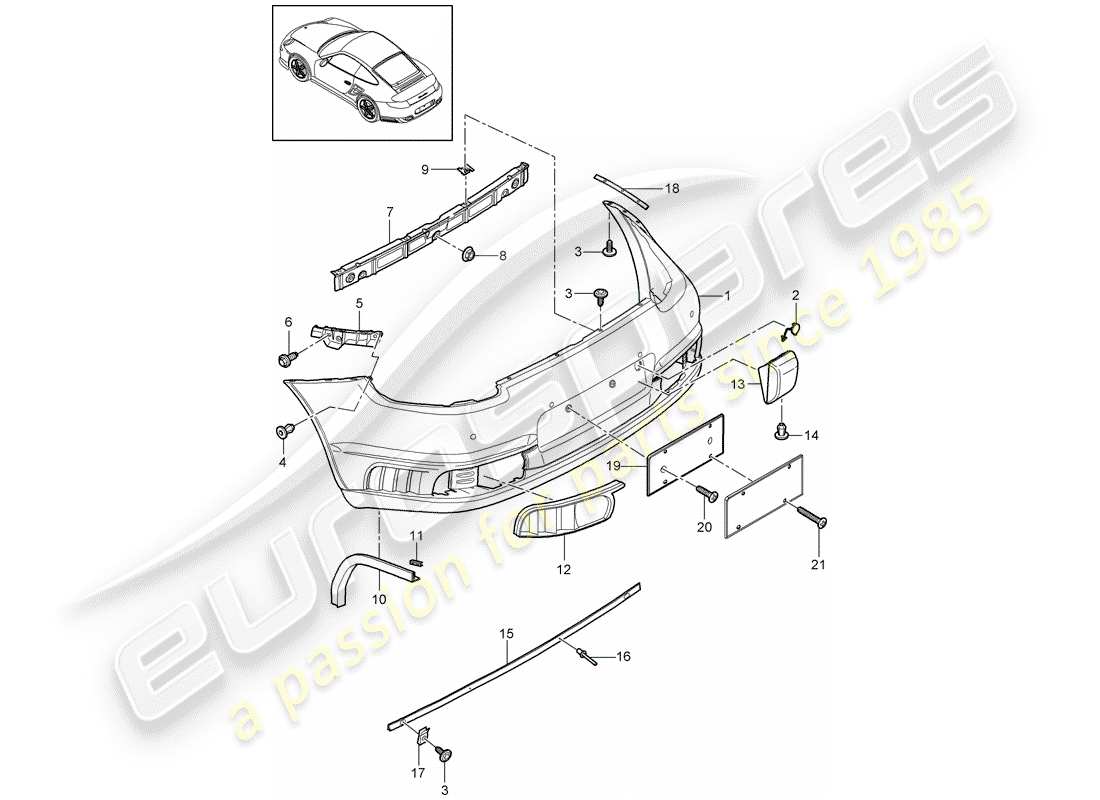 porsche 2013 (997-2 turbo / gt2 rs) diagramma delle parti della fodera