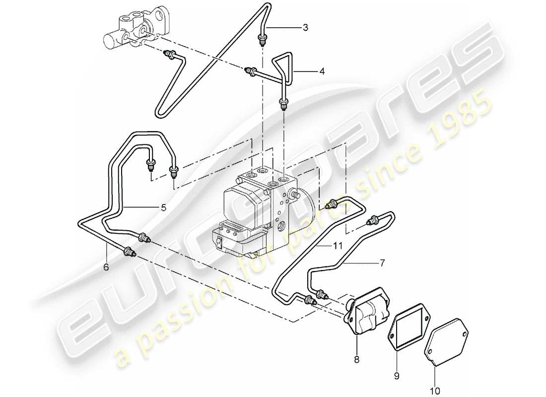 porsche 2003 (996 turbo / gt2) linee freno - estremità anteriore schema delle parti