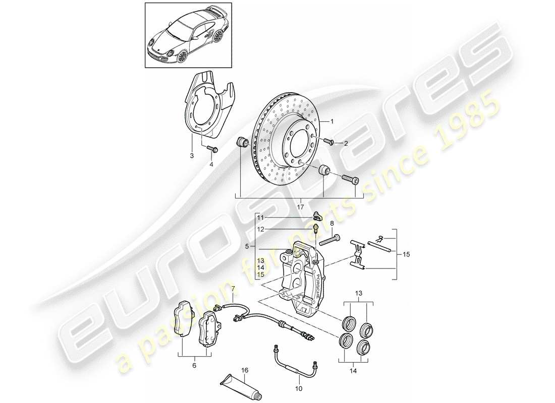 porsche 2009 997-2 turbo / gt2 schema delle parti freni a disco
