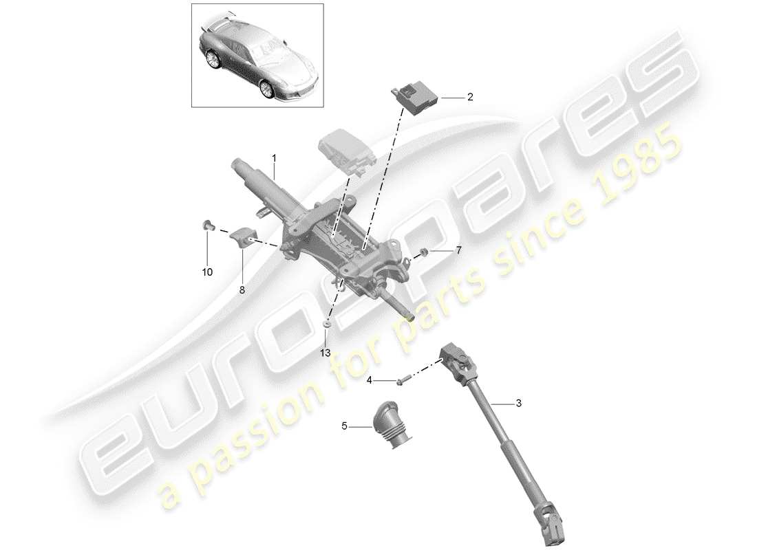 porsche 2019 (991-2 r/gt3/rs) diagramma delle parti del piantone dello sterzo