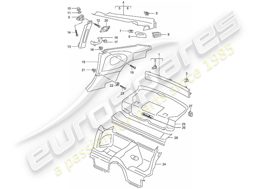 porsche 2003 (996 turbo / gt2) diagramma delle parti trims