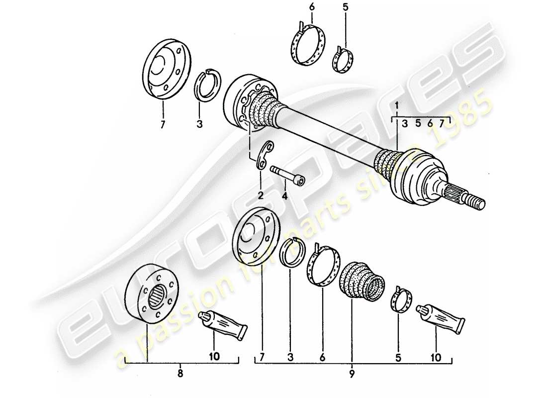 porsche 1995 (928) albero di trasmissione diagramma delle parti