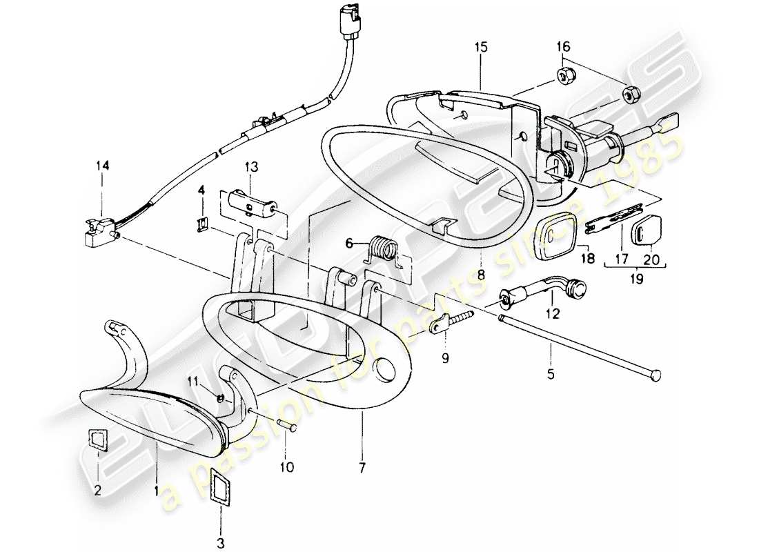 porsche 1997 (986 boxster) maniglia della porta, esterna diagramma delle parti