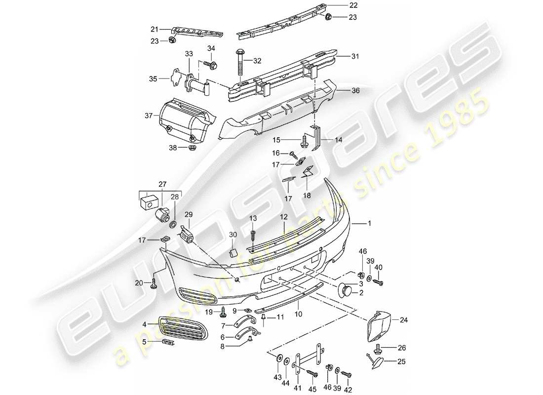 porsche 2004 (996 turbo / gt2) paraurti diagramma delle parti