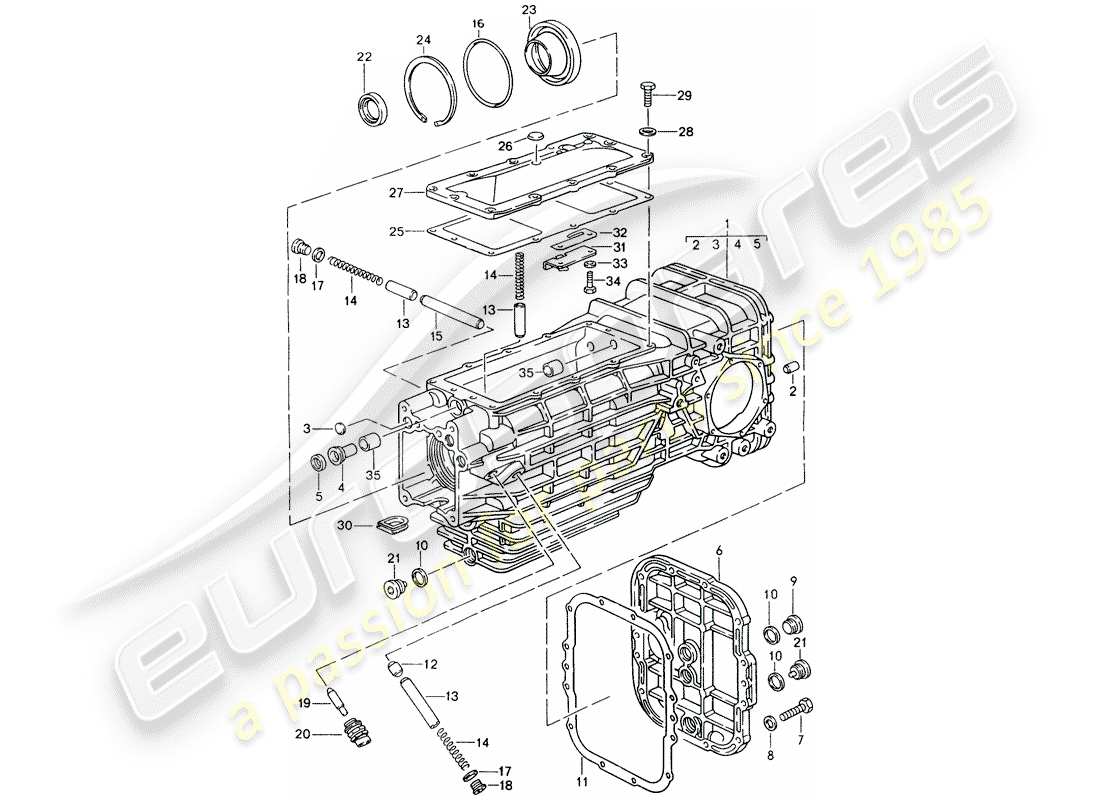 porsche 1993 (928) cambio manuale - trasmissione di ricambio - scatola trasmissione schema delle parti