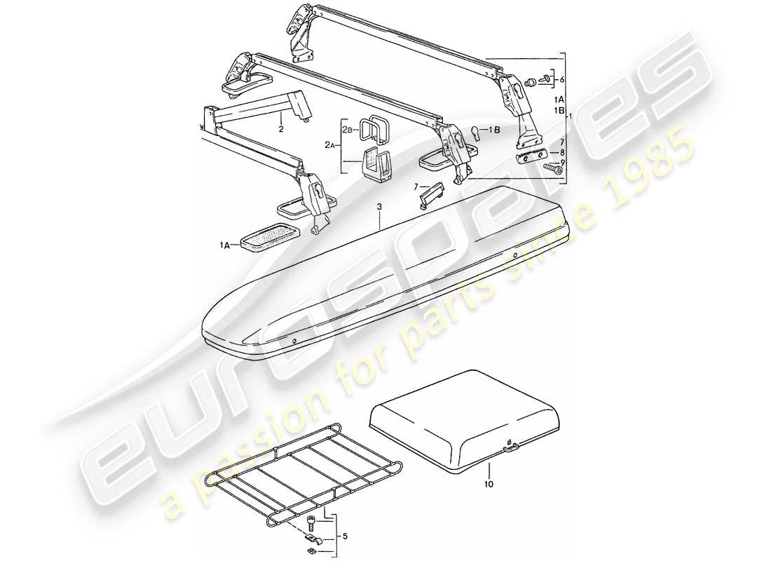 porsche 1991 (928) sistema di trasporto sul tetto diagramma delle parti