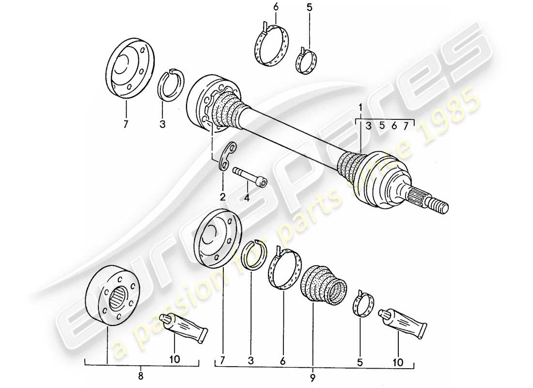 porsche 1991 (928) albero di trasmissione diagramma delle parti