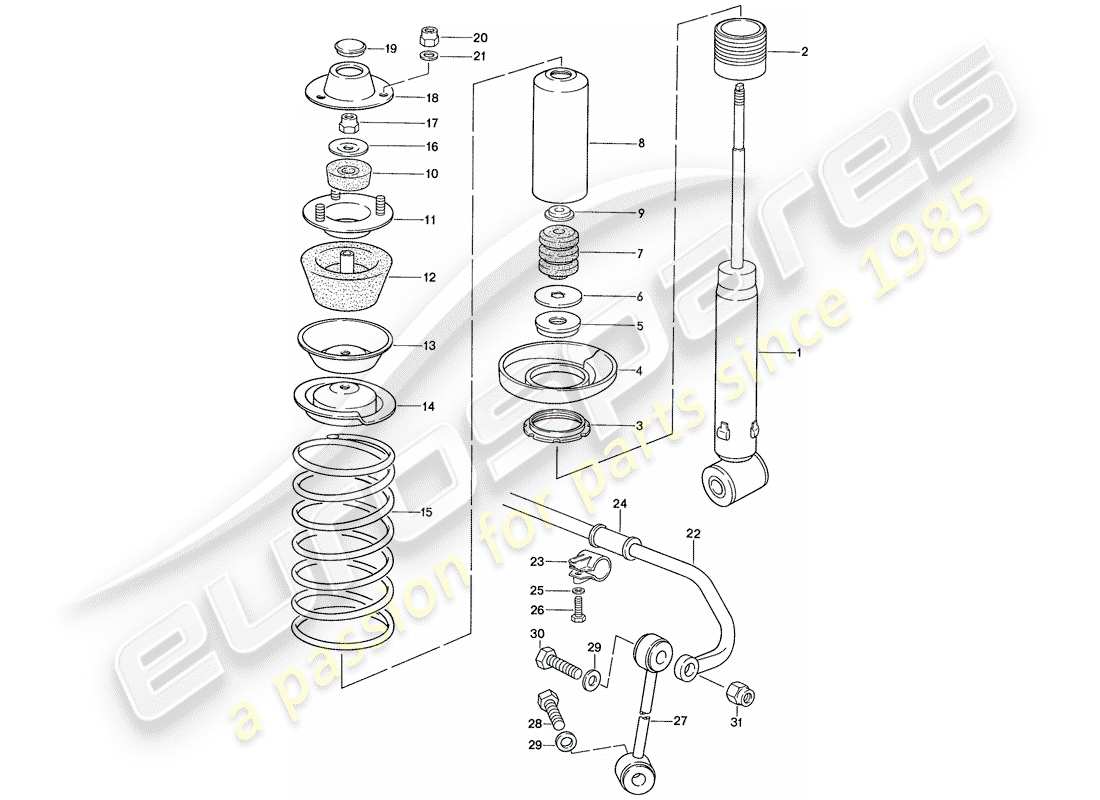 porsche 1991 (928) sospensione - stabilizzatore diagramma delle parti