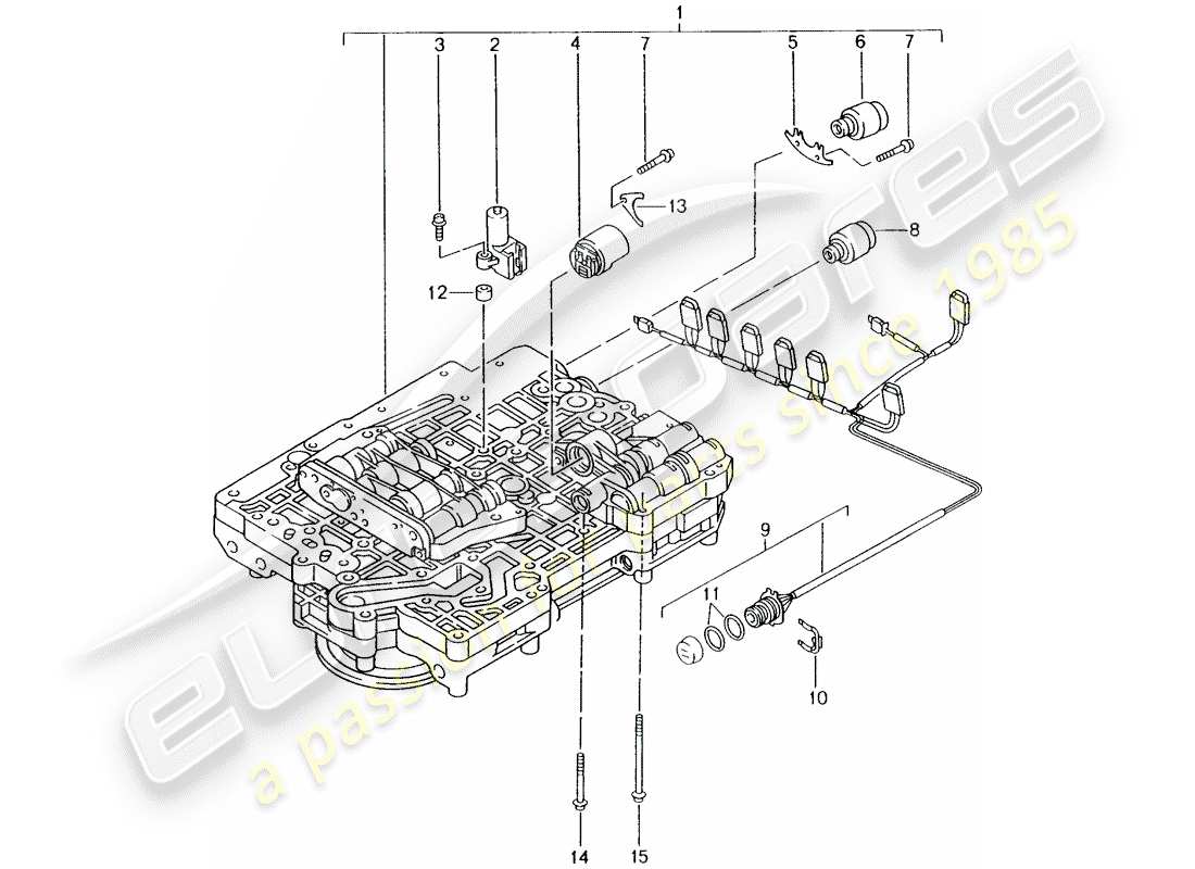 porsche 1997 (986 boxster) tiptronic - - corpo valvola - elettrovalvola - regolatore di pressione schema parte