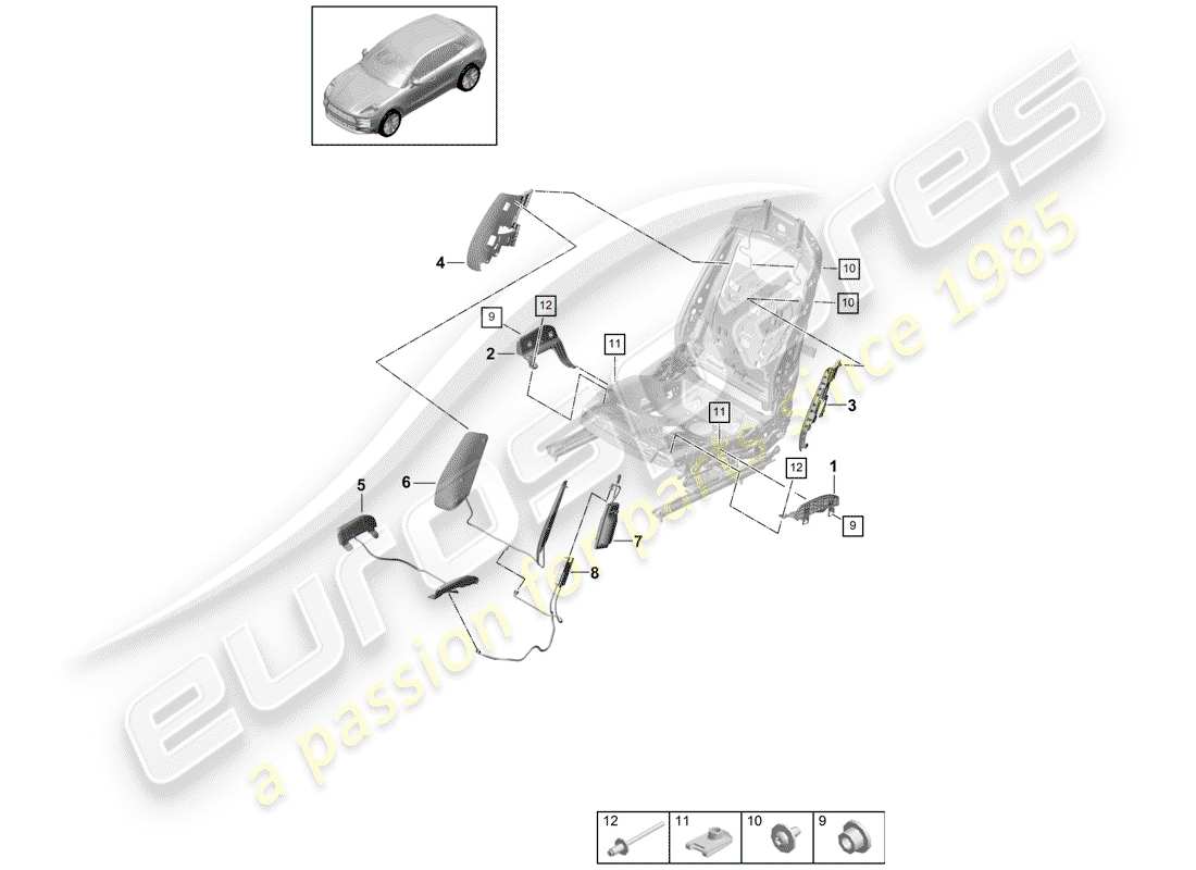 porsche macan (2019) componenti pneumatici per sedile schema parte