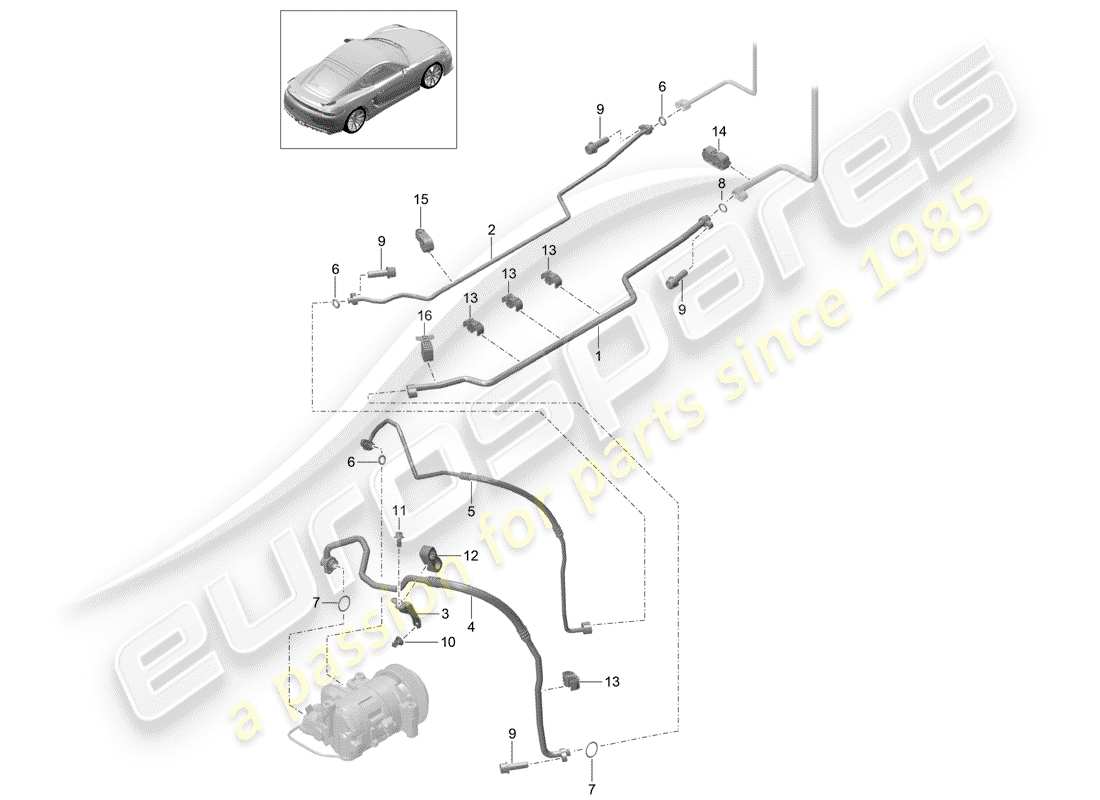porsche 2016 (981 cayman gt4) schema delle parti del circuito frigorifero