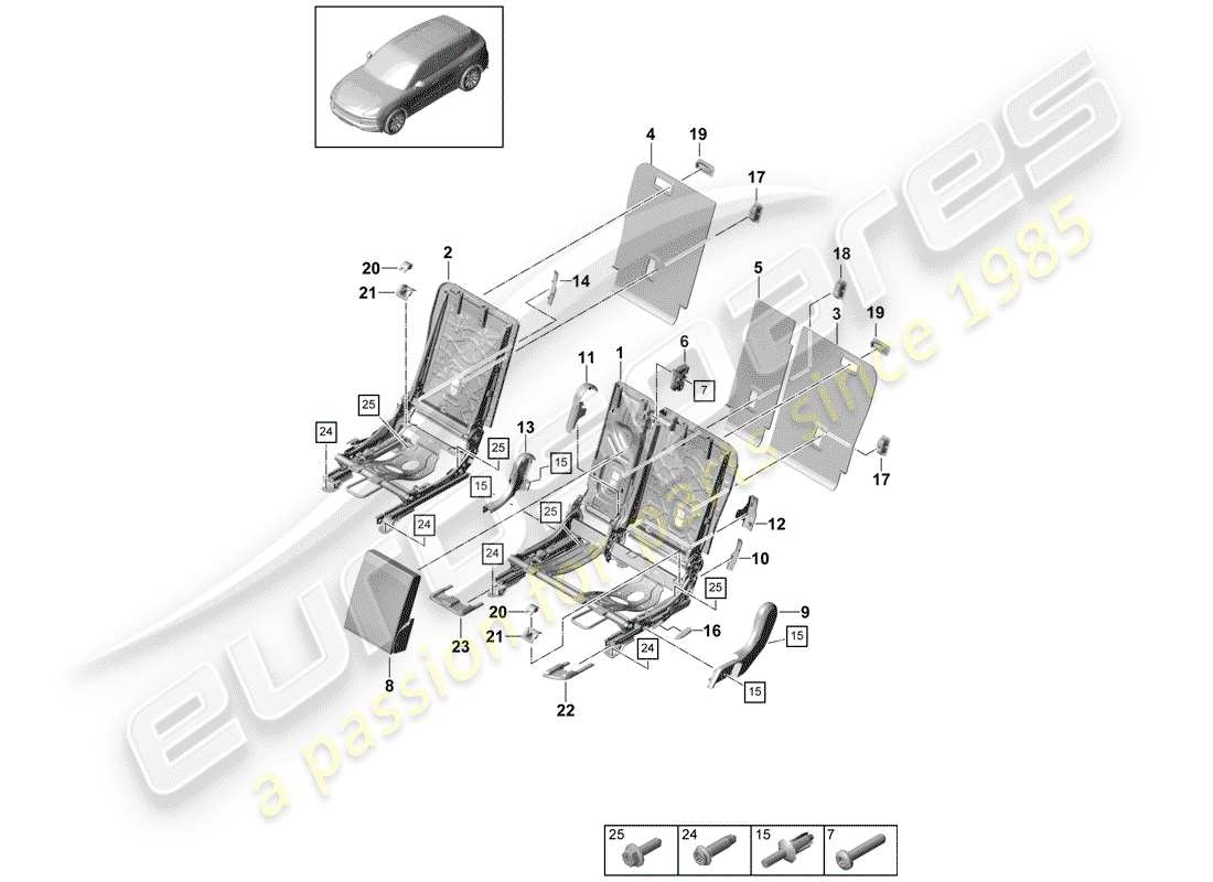 porsche cayenne e3 (2019) schienale del sedile posteriore schema delle parti
