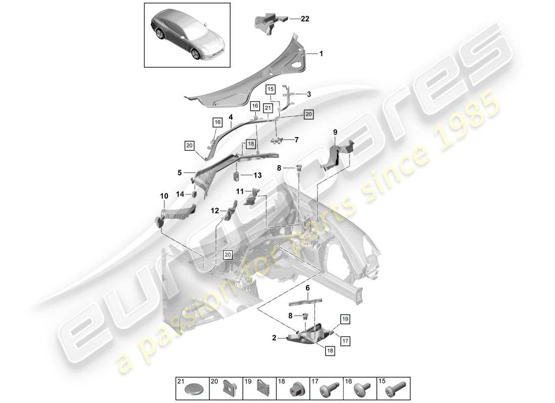 porsche 2020 (panamera 971-1) scatola dell'acqua diagramma delle parti