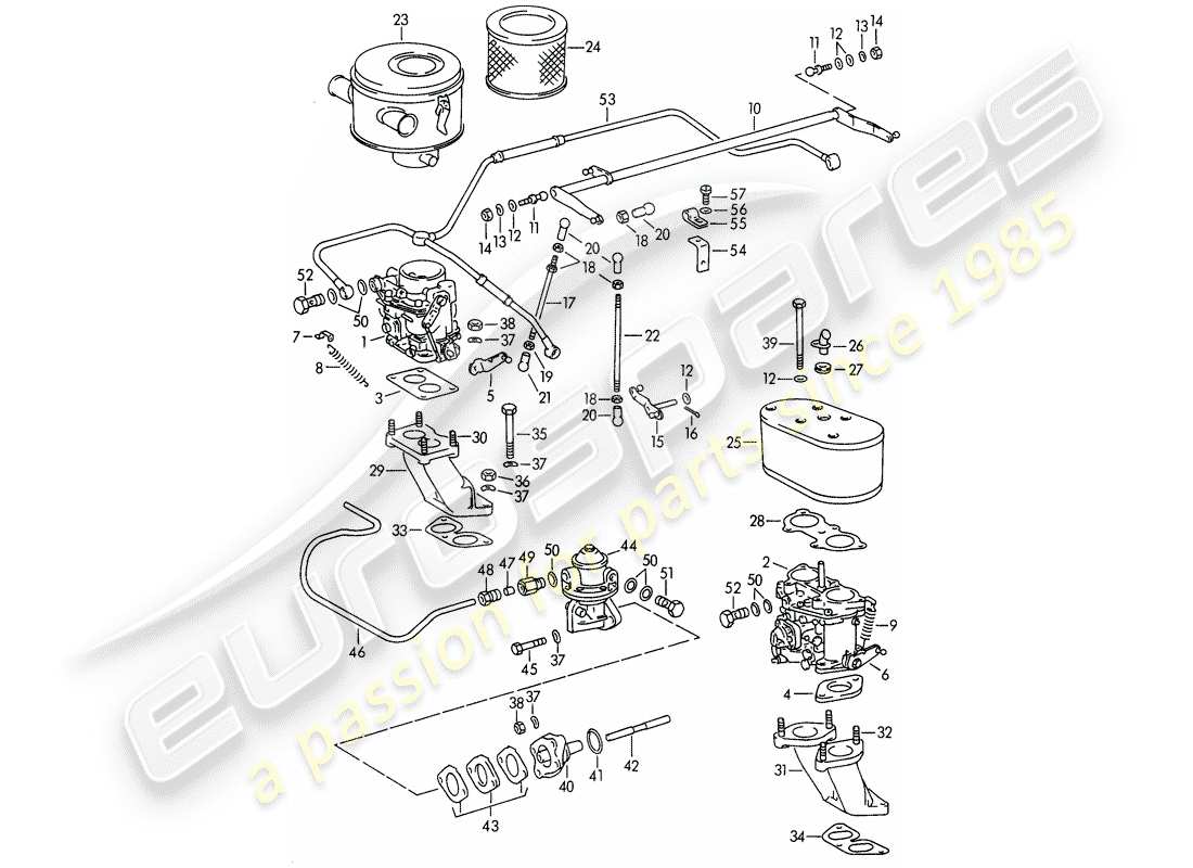 porsche 1963 (356b/356c) carburatore e linea di alimentazione carburante schema delle parti